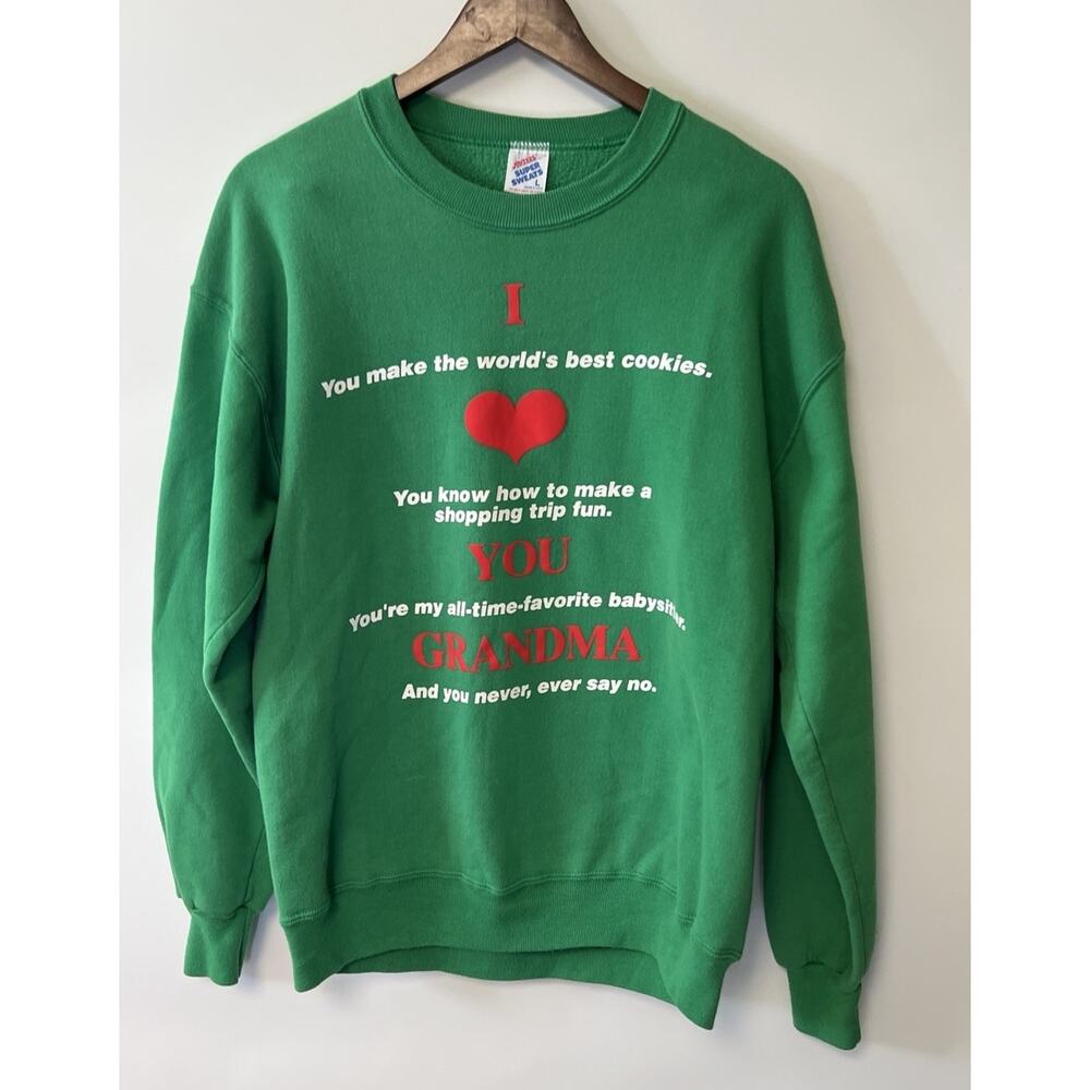 Vintage Jerzees Super Sweats Best Grandma Sweatshirt USA Large Green Granny